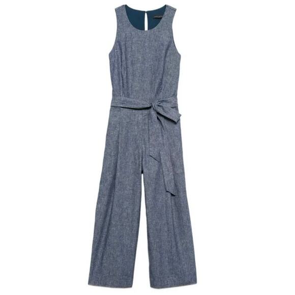 Banana Republic Women Chambray Blue Linen Blend Tie Waist Jumpsuit, Size 4 - Picture 3 of 11